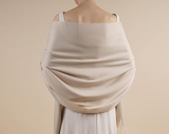 Beige Wrap, Soft Large Shawl with Tassels, Evening and Occasion Wear