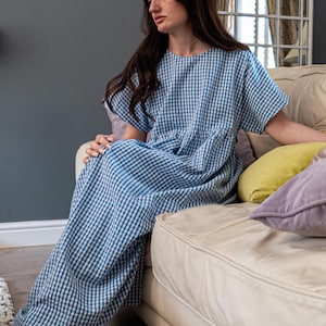 blue seersucker dress womens Marea Cora Blue Seersucker Dress