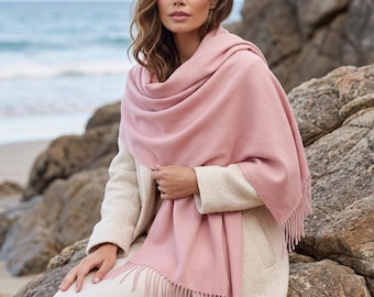 Dusky Pink Wrap, Soft Large Shawl with Tassels, Evening and Occasion Wear