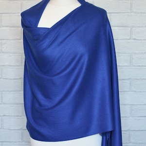 Royal Blue Pashmina Drew Medium Weight Super Soft Large Special Occasion Wrap with Tassels