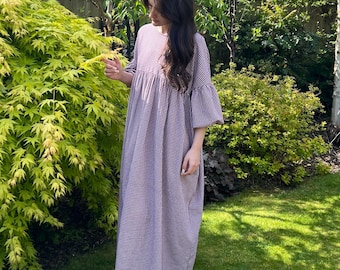 Gingham Kariert Oversized Kleid | Rosie Relaxed Fit Baumwollkleid mit Knopfleiste am Rücken