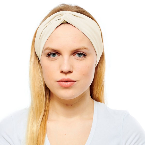 Yoga Twisted Knot Headband Ivory Headwrap Cream Cotton Stirnband Bandeau