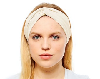 Yoga Twisted Knot Headband Ivory Headwrap Cream Cotton Stirnband Bandeau