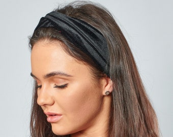 Velvet Headband Twisted Knot Black Velour Velvet Tess Headband