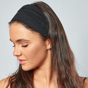 Headband for Women Black Wide Comfortable Non Slip Cotton Jersey