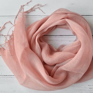 Linen Scarf Dusky Pink Scarf with Tassels