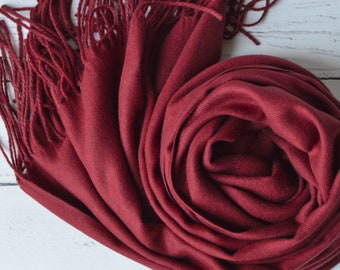 Drew Red Wine Pashmina Super Soft Large Special Occasion Wrap with Tassels with Personalisation Options