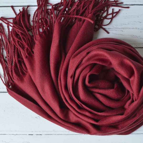 Drew Red Wine Pashmina Super Soft Large Special Occasion Wrap with Tassels with Personalisation Options