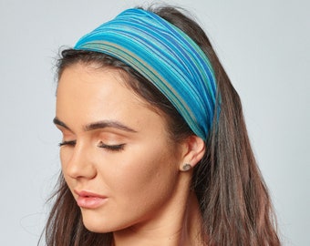 Bandana Blue & Green Striped Nepalese Cotton Headband