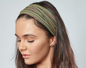 Hoofdband Groen Gestreepte Nepalese Bandana Fair Trade Stirnband Boho Headwrap