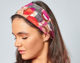 Headband for Women Red Orange Geometric Print Stretchy Comfortable Bandana