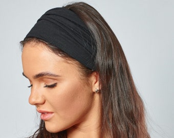 Headband for Women Black Wide Comfortable Non Slip Cotton Jersey