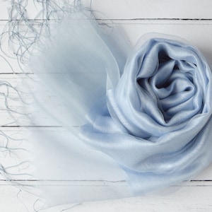 Sophia Pale Blue Organza and Crepe Silk/Viscose Tasselled Bridal Bridesmaid Special Occasion Wrap image 4