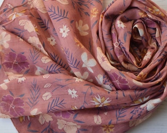 Floral Scarf Large Meadow Pink Cinnamon Organic Cotton Scarf