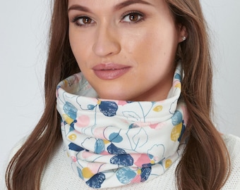 Snood Ladies Winter Ivory Printed Jersey Esme Loose Fit Neck Warmer with Soft Brushed Fleecy Back