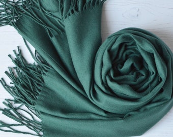 Drew Forest Green Pashmina Super Soft Large Special Occasion Wrap with Tassels