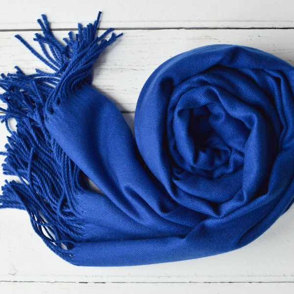 Drew Royal Blue Pashmina Super Soft Large Special Occasion Wrap with Tassels