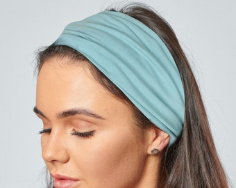 Pastel Blue Headband Organic Cotton Hair Band Duck Egg Blue Jersey Elasticated Back Bandana by Antonia York