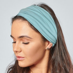 Pastel Blue Headband Organic Cotton Hair Band Duck Egg Blue Jersey Elasticated Back Bandana by Antonia York