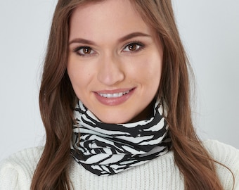 Snood Zebra Print Neckwarmer Abigail Stretchy Jersey Infinity Scarf Oeko-Tex certified Cotton Lining Ethical and Ecologically Friendly