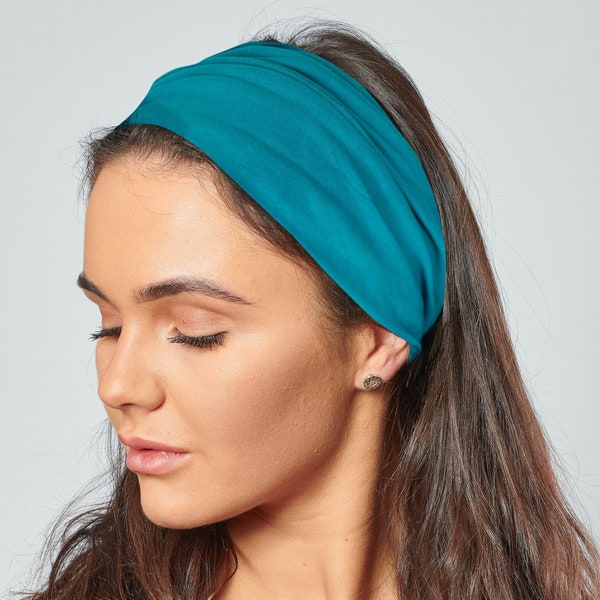 Organic Cotton Headband Vibrant Teal Green Jersey Elasticated Back Bandana by Antonia York