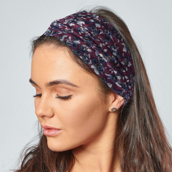 Purple Headband Ditsy Plum Floral Stretch Jersey Bandana by Antonia York