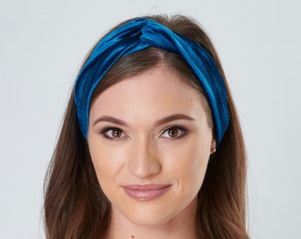 Twisted Knot Teal Blue Velour Velvet Headband