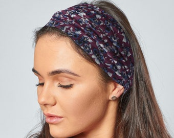 Purple Headband Ditsy Plum Floral Stretch Jersey Bandana by Antonia York