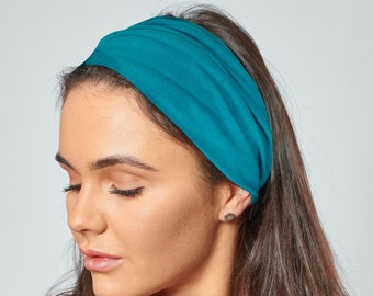 Organic Cotton Headband Vibrant Teal Green Jersey Elasticated Back Bandana by Antonia York