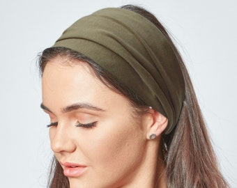 Bandeau vert kaki unisexe bandeau en coton Jersey Bandana Turban large antidérapant confortable