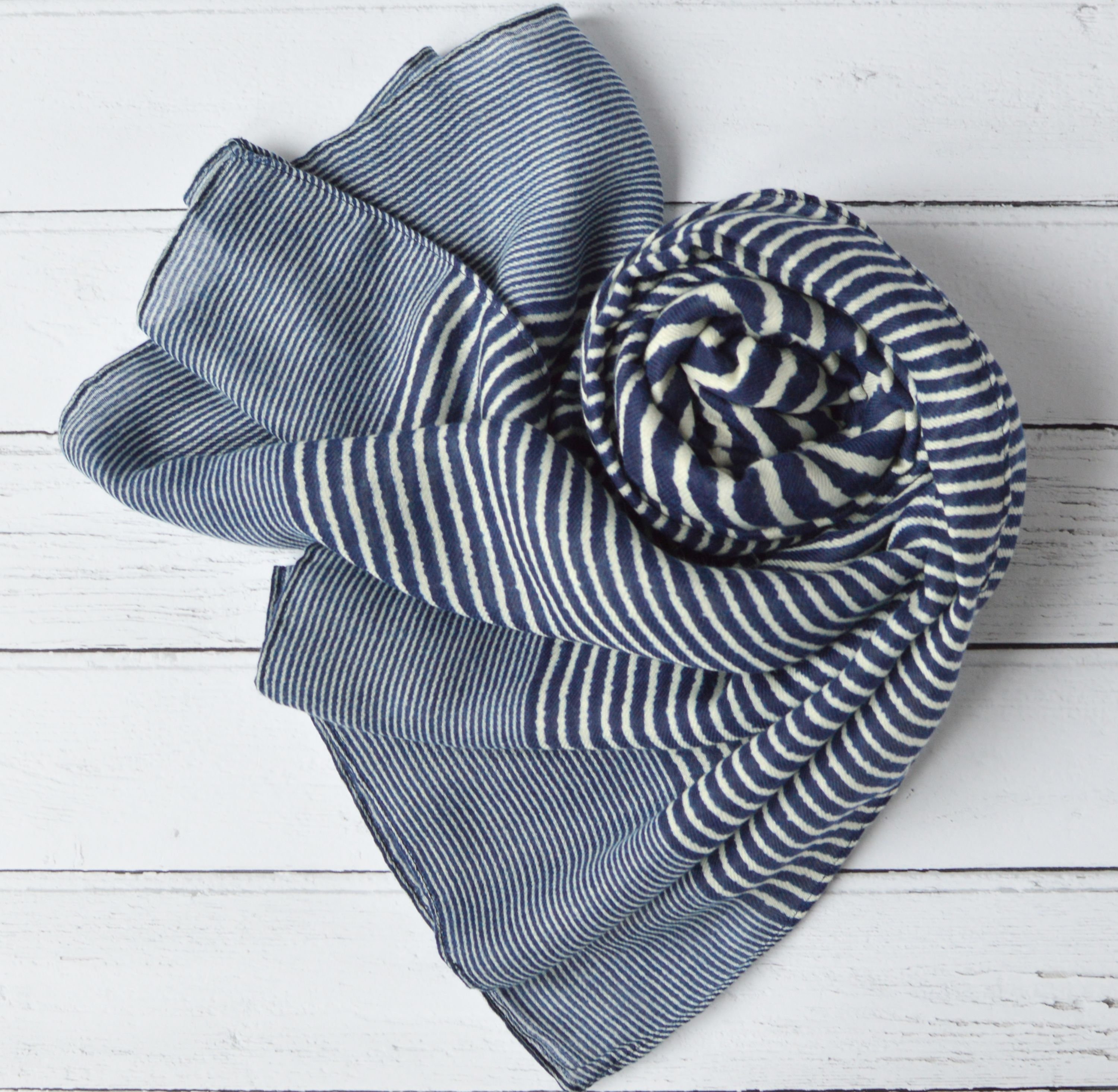 Striped Scarf Navy Blue and White Large Soft Light Weight Scarf or Sarong