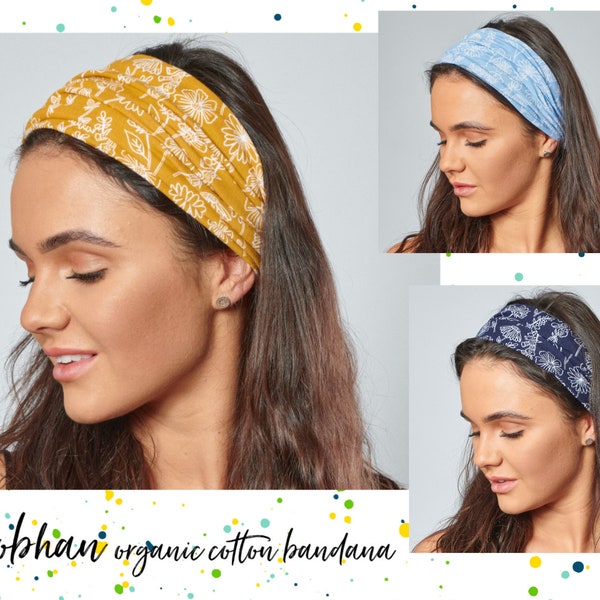 Fascia per capelli in cotone organico Jersey floreale Bandana elasticizzata sul retro di Antonia York