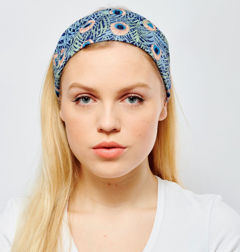 Headband for Women Liberty Style Peacock Feather Print Stretchy Comfortable Bandana image 4