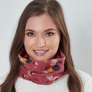 Snood Ladies Burnt Orange Printed Jersey Loose Fit Neck Warmer with Soft Brushed Fleecy Back