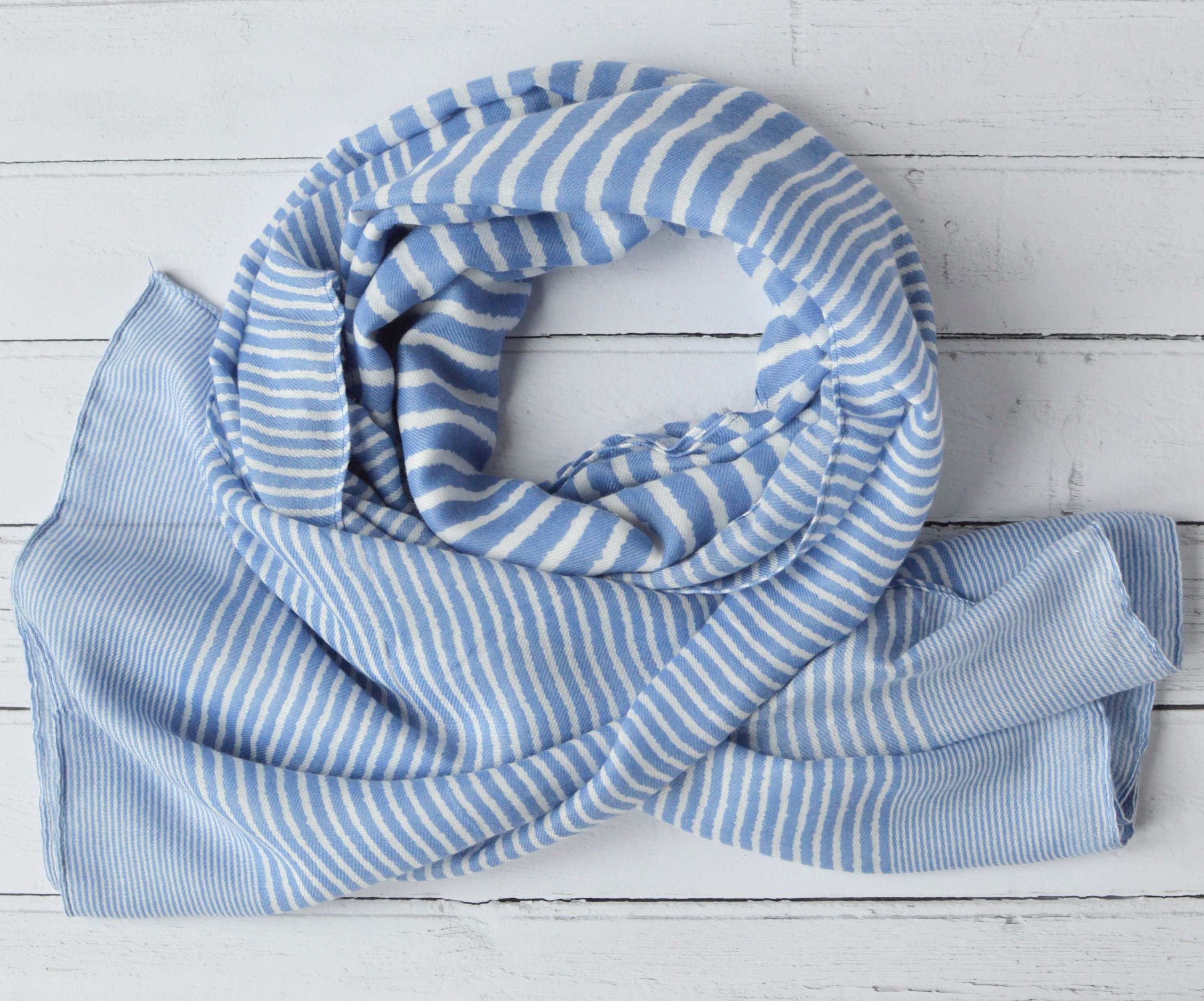 Blue and White Striped Scarf Large Soft Light Weight Scarf or Sarong - Etsy, image size:3000x2495