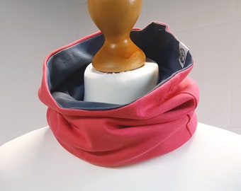 Reversible Snood Pewter Grey with Melon Pink Chloe Oeko-Tex certified Cotton Stretch Jersey Neck Warmer Cowl Scarf