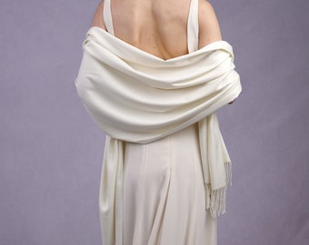 Drew Cream Pashmina Super Soft Large Special Occasion Wrap with Tassels