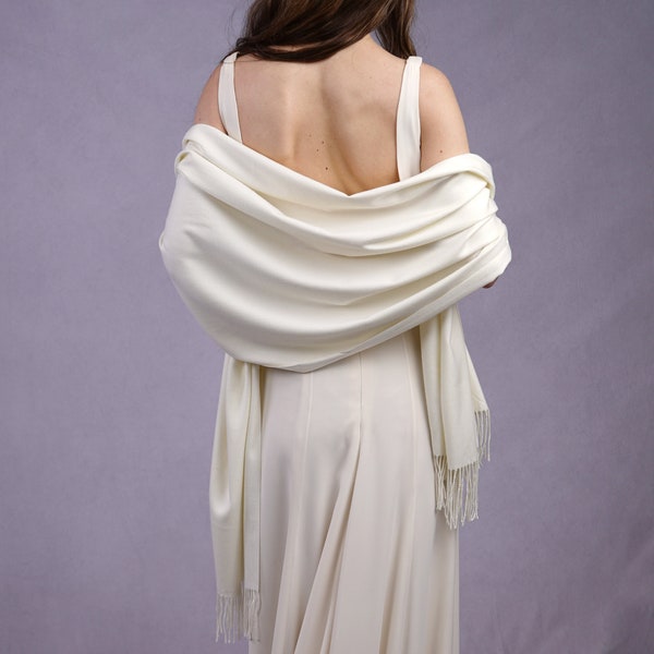 Drew Cream Pashmina Super Soft Large Special Occasion Wrap with Tassels