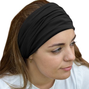 Headband for Women Black Wide Comfortable Non Slip Cotton Jersey image 6