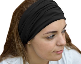 Black Headband Unisex Black Wide Comfortable Non Slip Oeko Tex Certified 100% Cotton Jersey