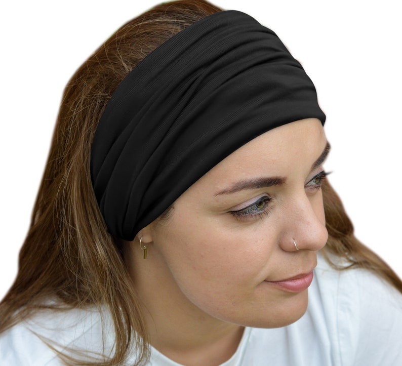 Headband for Women Black Wide Comfortable Non Slip Cotton Jersey image 6