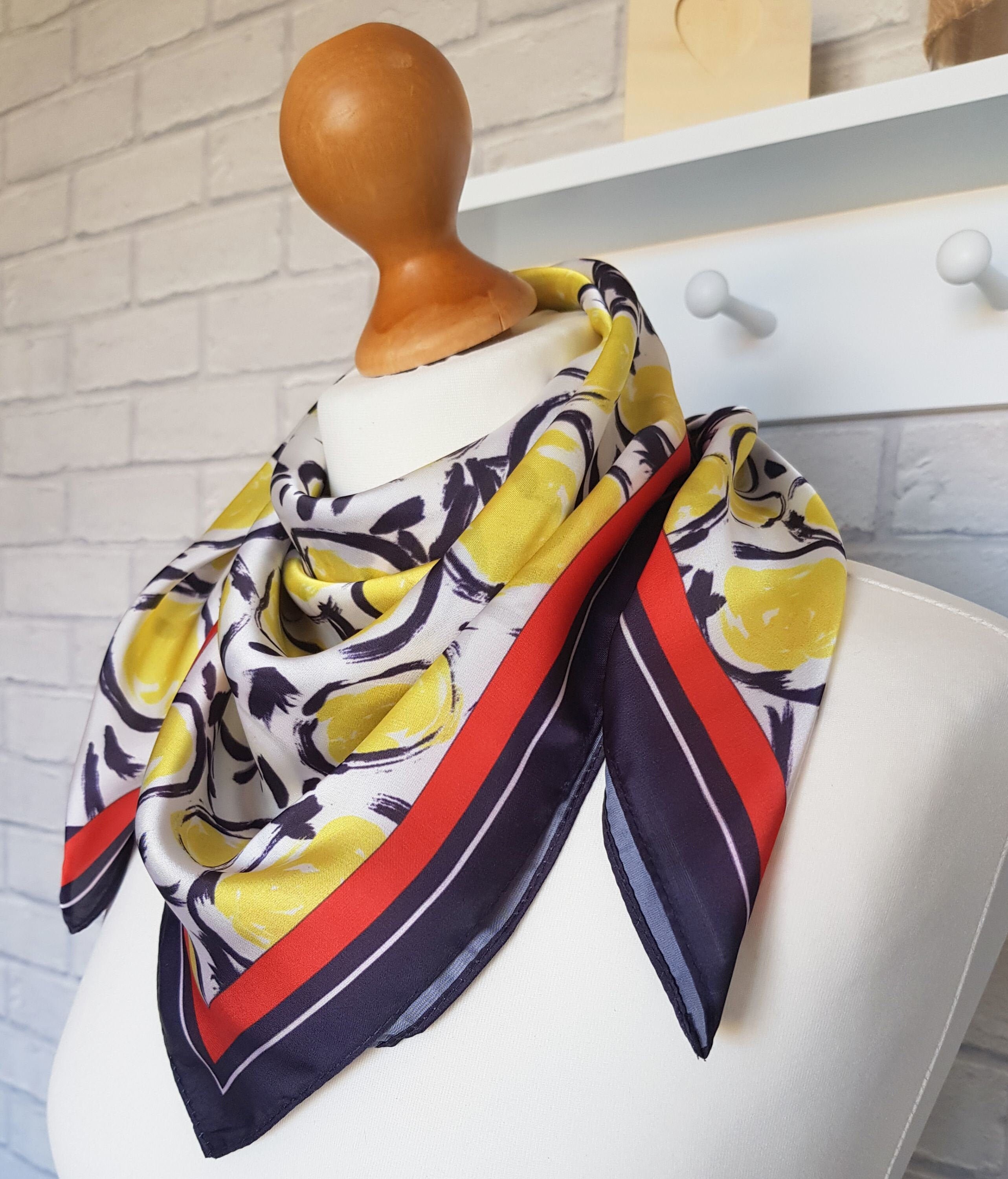 CLEARANCE SALE Lemon Scarf Silky Square Headscarf or CLEARANCE SALE Lemon Scarf Silky Square Headscarf or