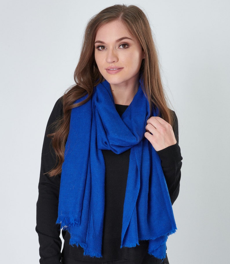 Soft Cashmere Wool Scarf Handwoven Nepalese Wrap in Royal Blue Etsy