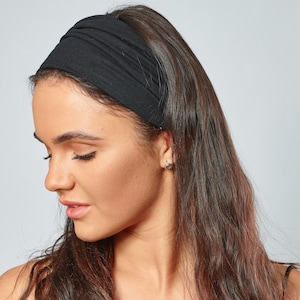 Headband for Women Black Wide Comfortable Non Slip Cotton Jersey image 5