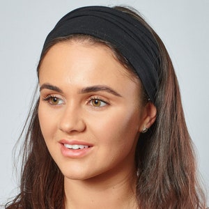 Headband for Women Black Wide Comfortable Non Slip Cotton Jersey image 3