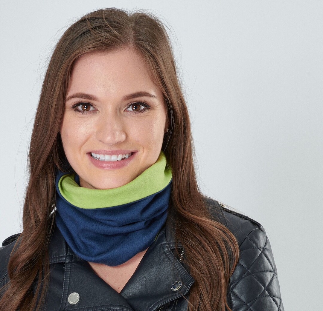 Moss Green Tweed Snood Scarf With Reversible Velvet
