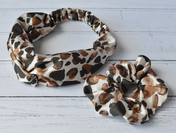 Leopard Print Silky Satin Headband, Twisted Knot Hair Band 
