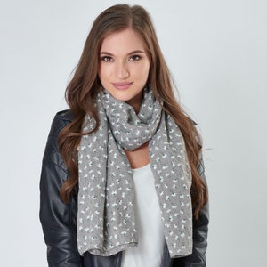 Lotus Flower Print Grey Cotton Mix Scarf with Herringbone Detail and Frayed Edges image 5