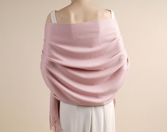 Drew Pashmina Pastel Dusky Pink Super Soft Large Special Occasion Wrap with Tassels with Personalisation Option