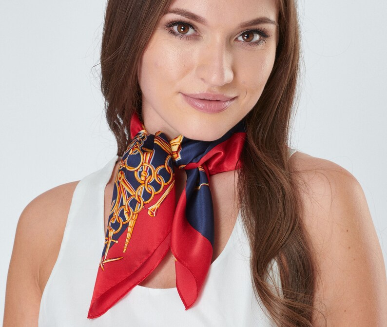 Equestrian Scarf Pure Silk Charmeuse Square Neck Scarf Dark Etsy